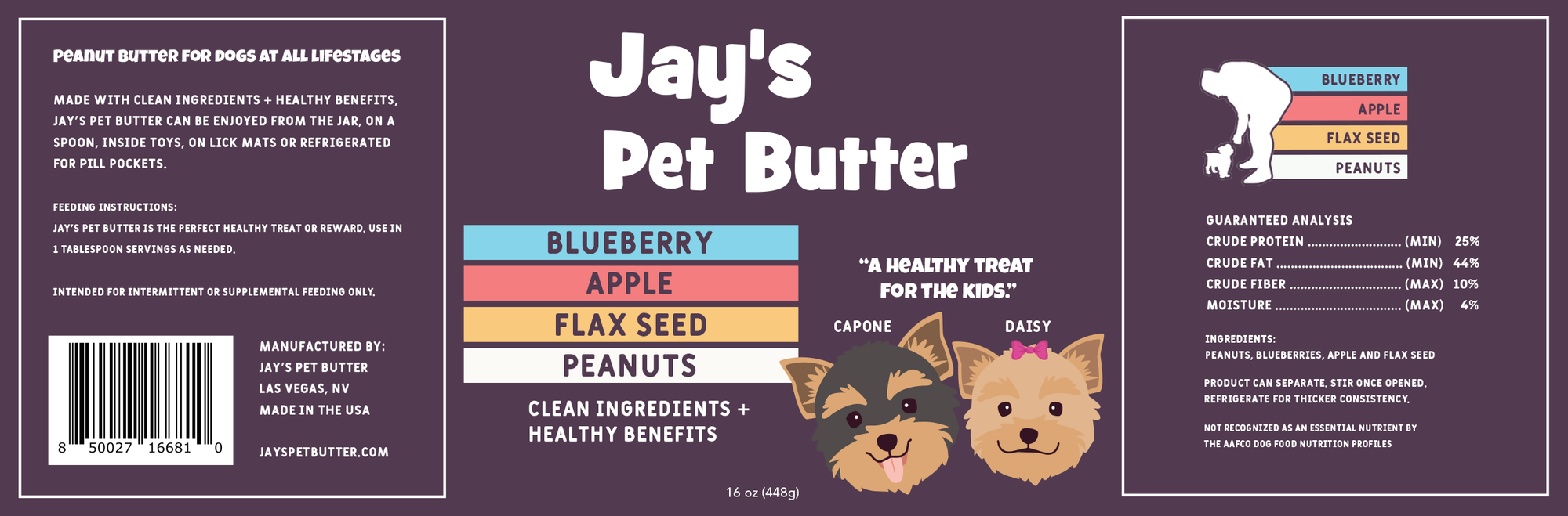 Jay's Pet Butter | Blueberry, Apple & Flax Seed  | 16 Ounce Jar
