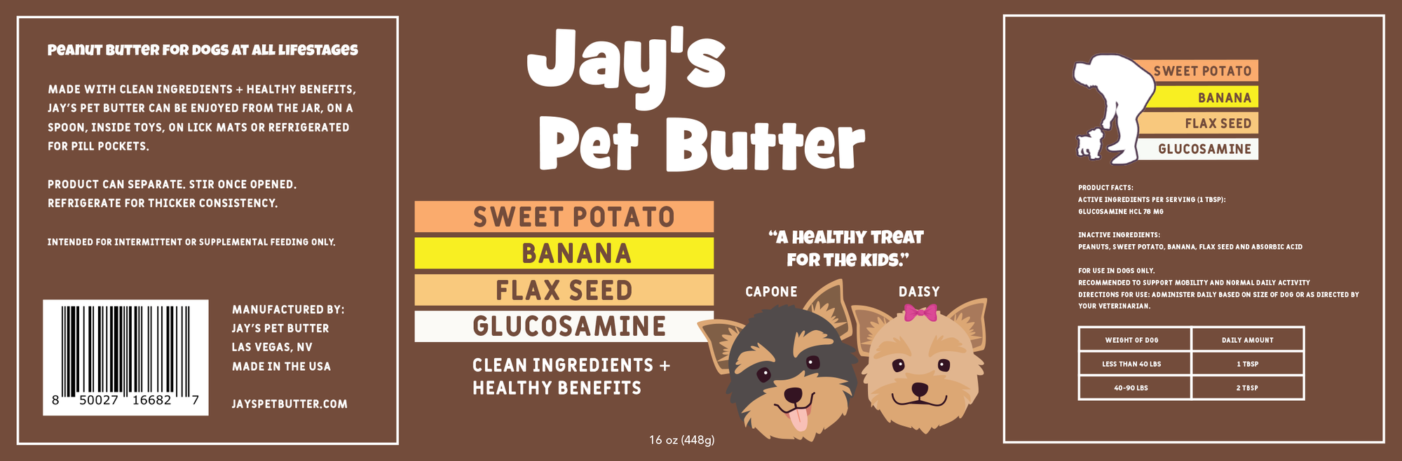 Jay's Pet Butter | Sweet Potato, Banana Chips, Flax Seeds & Glucosamine | 16 Ounce Jar